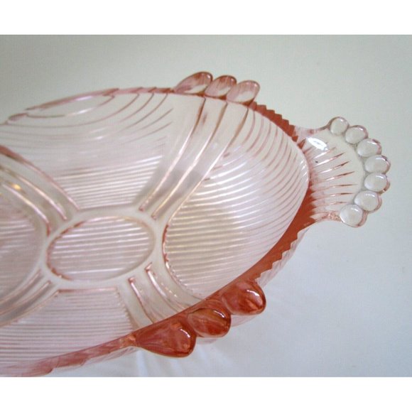 Vintage Pink Depression Glass Butter/Relish/Celery/Pickle Oval Dish with handles - Picture 3 of 16